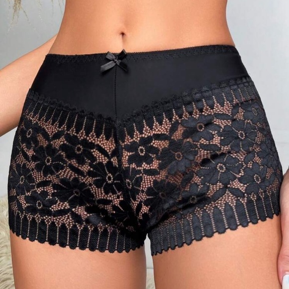- Lace trimmed boy short booty shorts panty stretchy panties - Picture 3 of 4